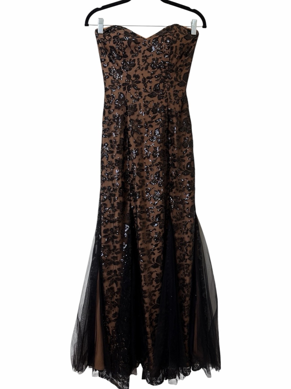 Sean Collection Strapless Black Sequin SweetHeart Mermaid Gown